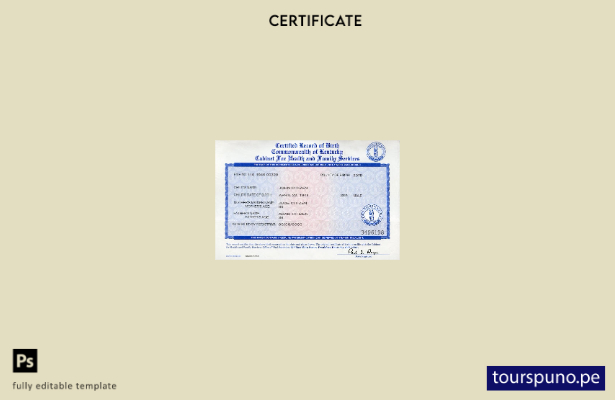 Plantilla de certificado de nacimiento de EE. UU., Kentucky, lista para imprimir